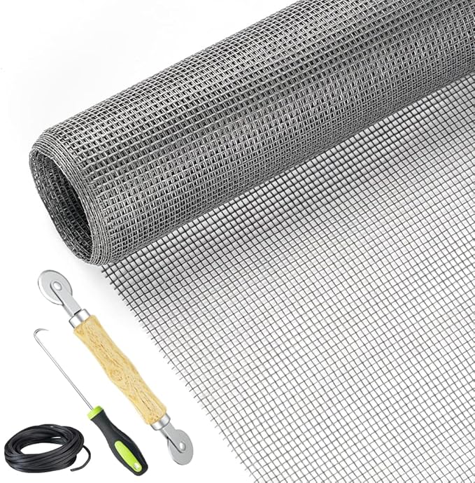 Screen Repair Kit Easy DIY Project 36" x 90" Fiberglass Screen Mesh with Rolling Tool and Screen Retainer Spline Screen Replacement kit for Windows Sliding Doors and Patio Screens (36" x 90"