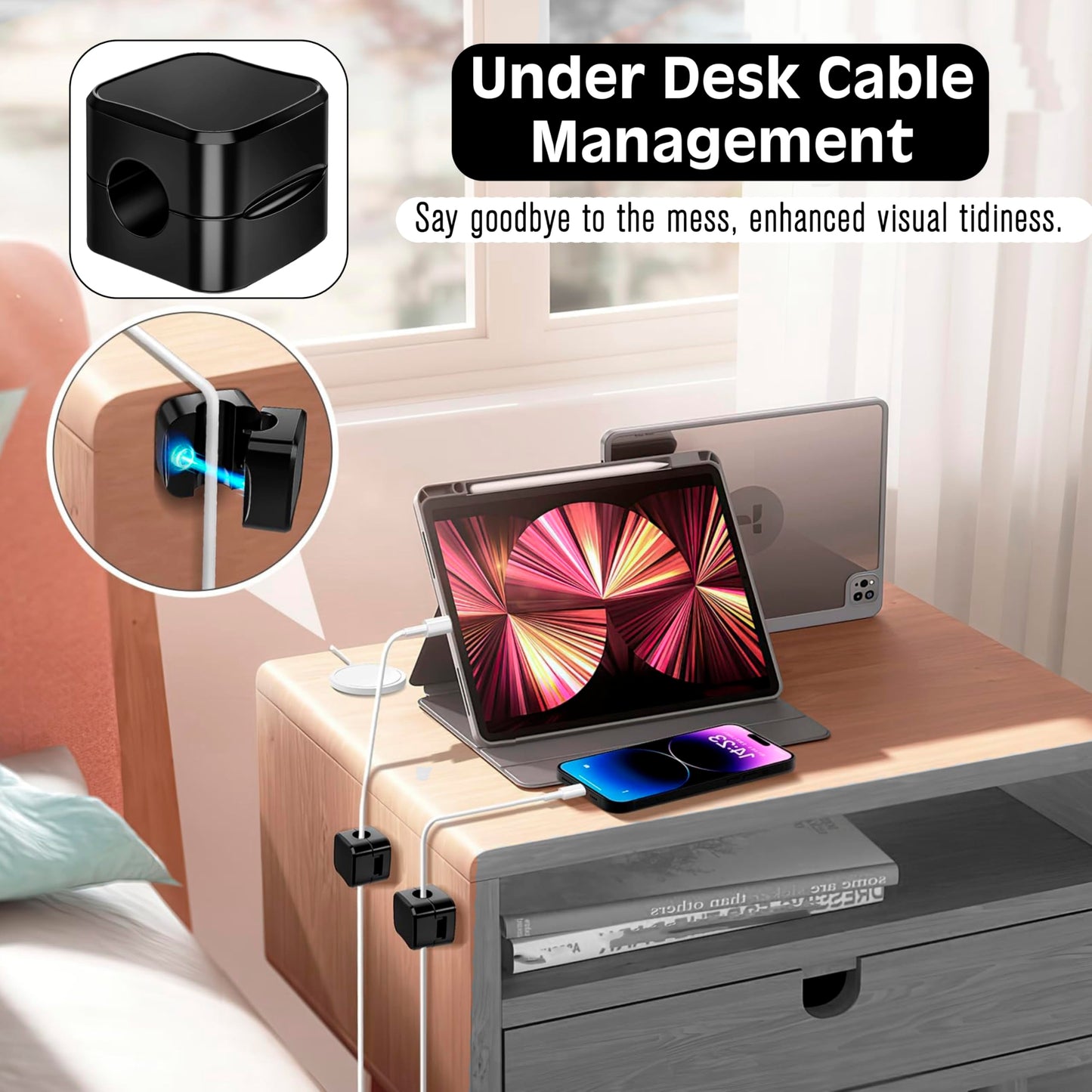 SaiTech IT 12 Pack Magnetic Cable Clips, Cord Organizer Holder Black