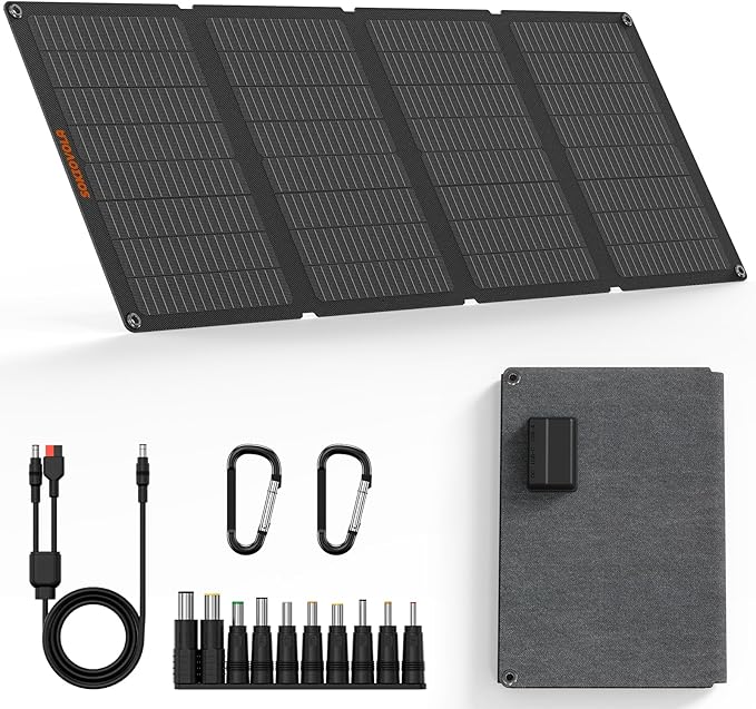 SOKIOVOLA 60W Portable Solar Panels NextGen Foldable Solar Panel Charger Kit 25% Efficiency with DC USB-C USB-A Output ETFE IP68 Waterproof Solar Panel for Travel Outdoor Camping RV Trip