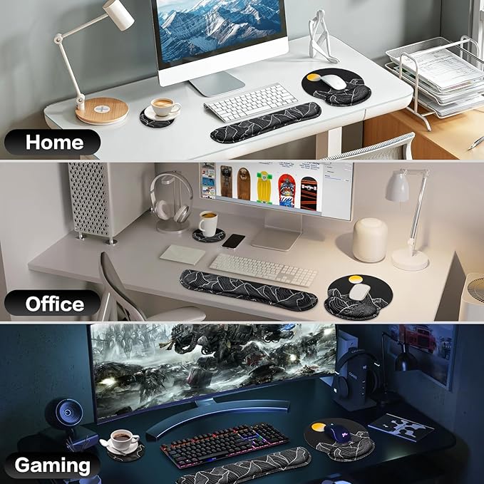 Mouse Pad Black, Ergonomic Keyboard Wrist Rest, Mouse Pad with Wrist Rest