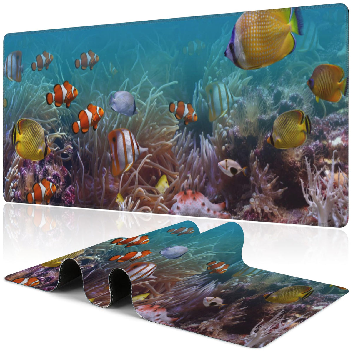 Purple Groovy Flowers Desk Mat,Large Vintage Floral Gaming Keyboard Mouse Pad,Non-Slip Rubber Base Desk Pad Thick Stitched Edges Waterproof Mousepad Mouse Mat 31.5"x11.8"