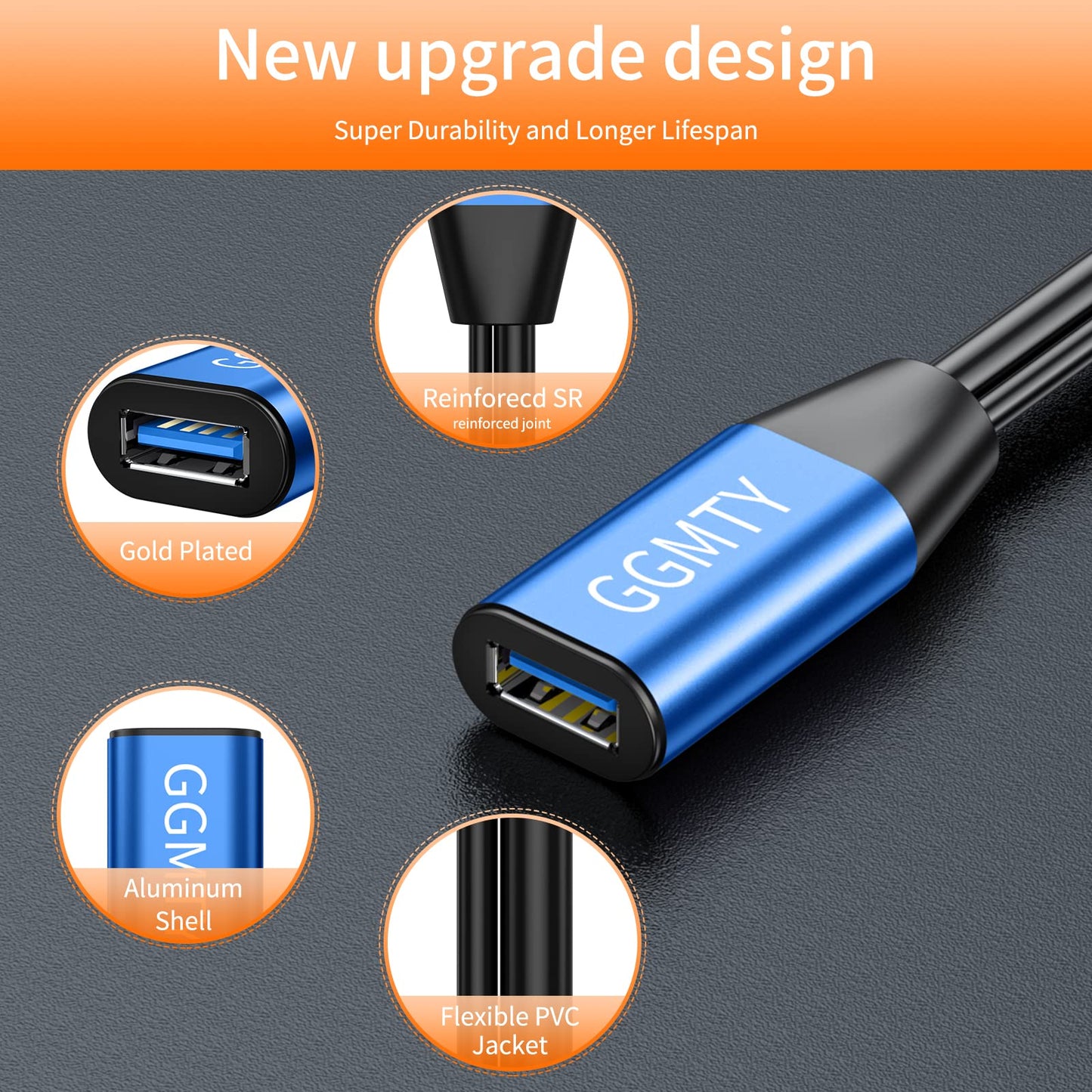 GGMTY USB 2.0 Type A Male to A Female Active Repeater Extension Cable 50ft, High Speed 480 Mbps