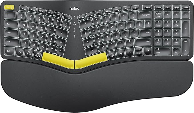 Nulea RT05 Wireless Ergonomic Keyboard, Split Keyboard with Wrist Rest, USB-C Charging, 7-Color Backlight, Natural Typing, Bluetooth and USB Connectivity, Compatible with Windows/Mac(Pink)