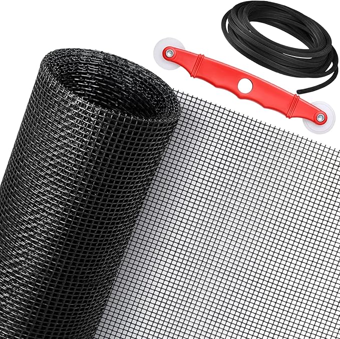 SAKURRY Window Screen Replacement Kit, 48'' x 99'' Fiberglass Screen Mesh with Rolling Tool and Screen Retainer Spline, DIY Adjustable Screen Door Mesh for Window, Door and Patio