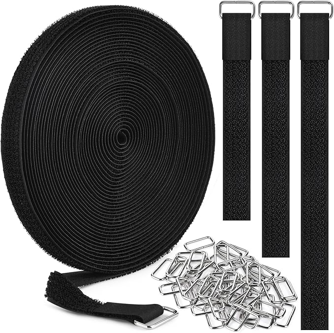 Nettbe 1"x39.4ft Hook and Loop Straps with 60 Buckles Adjustable Cut-to-Length Cable Ties Roll- Reusable Nylon Fastening Tape Cable Straps for Storage or Organization (1in x 39.4ft)