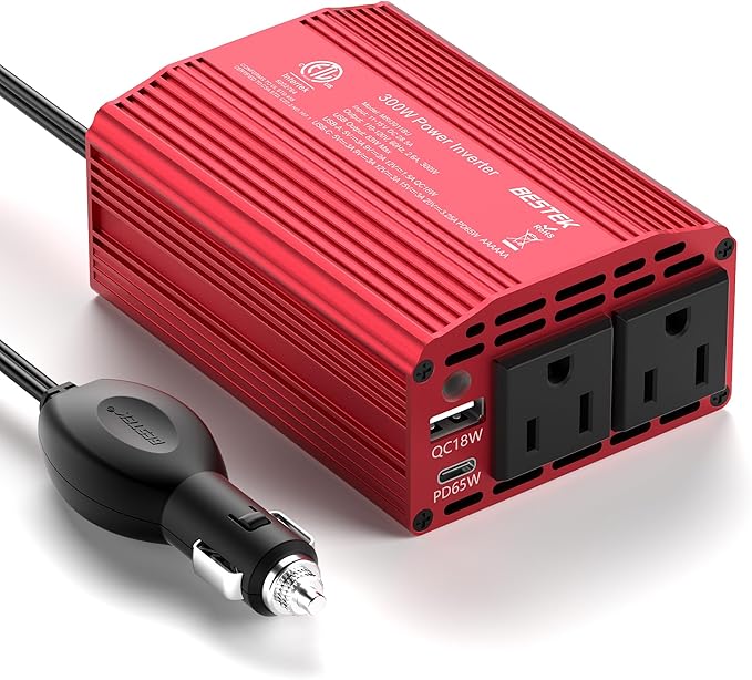 BESTEK Power Inverter DC 12-17V to AC 110V - 300W Car Plug Adapter Outlet