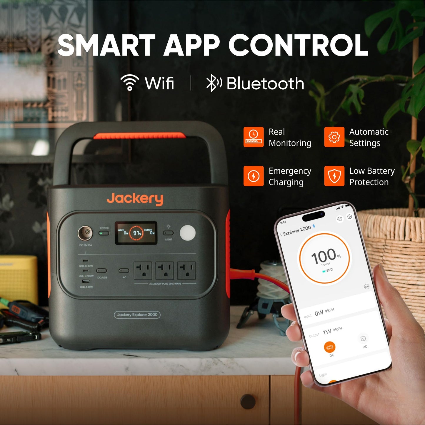 Jackery Explorer 2000 v2 Portable Power Station with 16ft DC Extension Cable, 2042Wh LiFePO4 Battery, 2200W Solar Generator, USB-C PD 100W Fast Charging for Camping, Home Use(Solar Panel Optional)