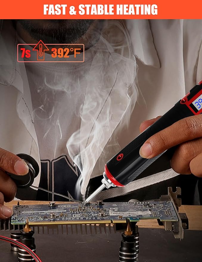 FrogBro Cordless Soldering Iron with Adjustable Cordless Temperature 392°F-842°F Type-C Fast Charging, LED Display, Portable Rechargeable Soldering Kit,Auto Sleep/Shut-Off & Safety Lock