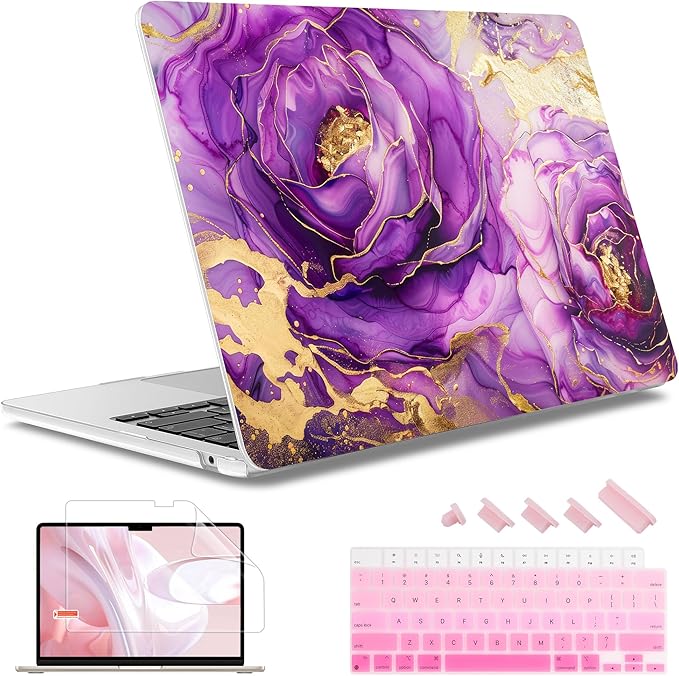 May Chen for MacBook Air 13.6 Inch Case 2025/2024/2023/2022 Release (Model A2681 A3113 A3240, M2 M3 M4 Chip) – Hard Shell Laptop Cover with Keyboard Cover & Screen Protector,Purple Roses