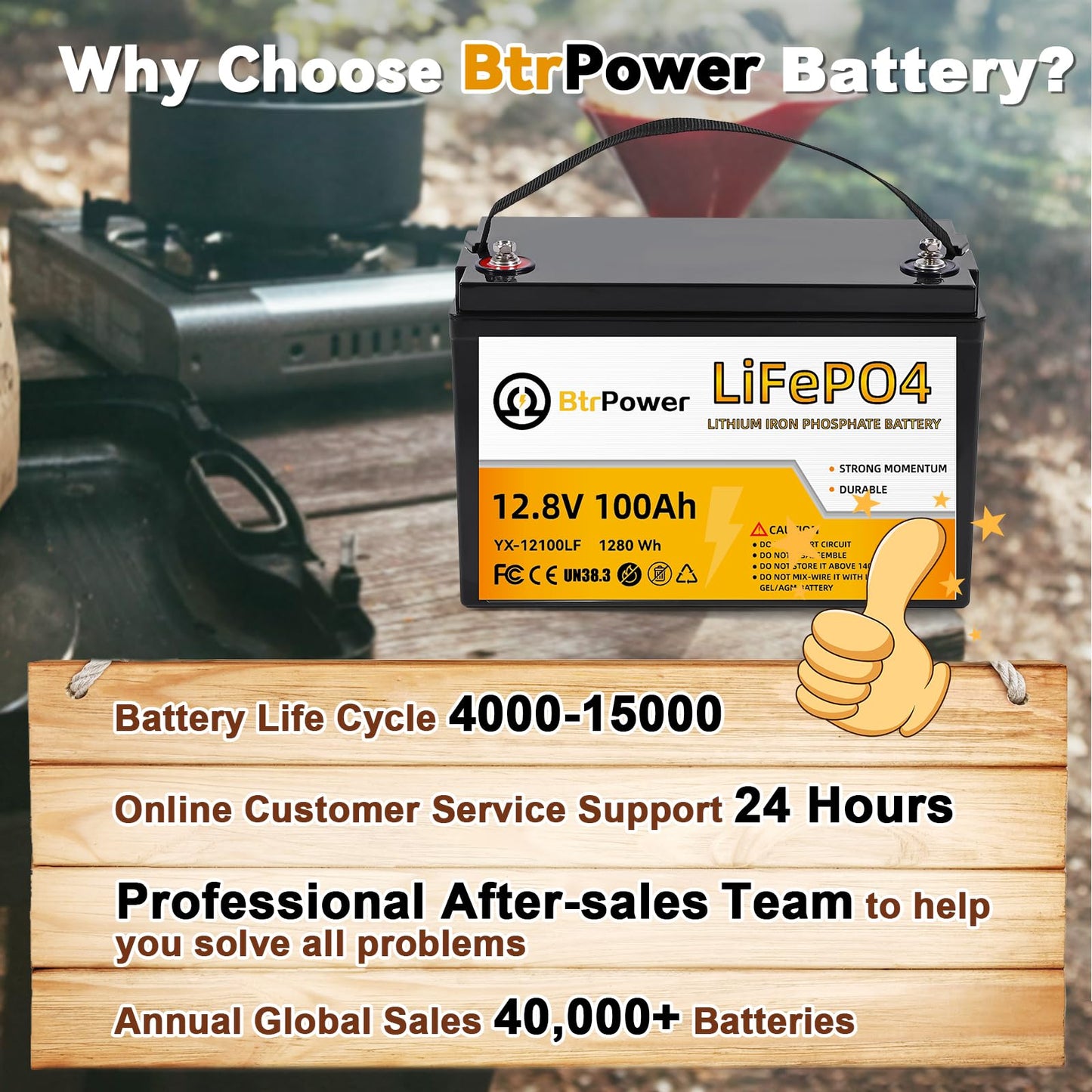 12V Lithium Battery-100Ah Lithium Phosphate Iron LiFePO4 Deep Cycle Battery,100A BMS,4000+ Cycles,Perfect for RV,Trolling Motor,Home Storage,Solar Power System and Outdoor Camping