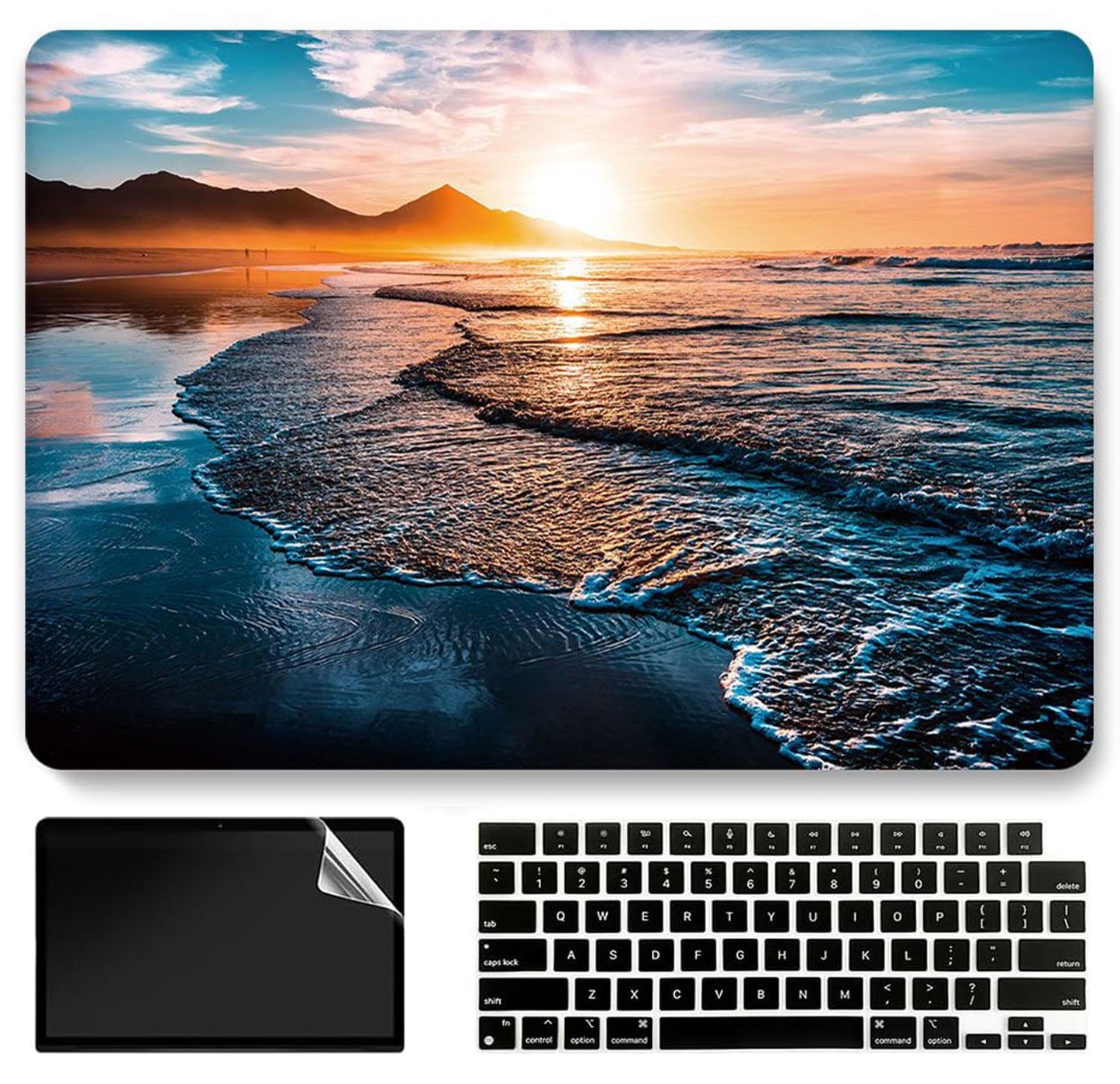 Beach Sunset Hard Case Compatible with MacBook Air 13 Inch Case 2017 2016 2015 2014 2013 2012 2011 2010 Release A1466/A1369,AMCJJ Plastic Hard Shell Cover & Keyboard Cover &Screen Protector