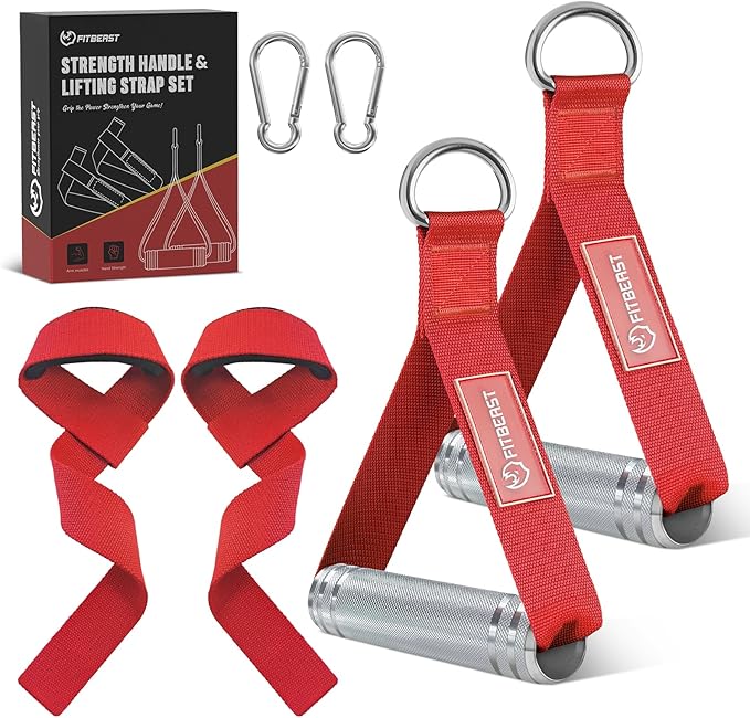 FitBeast Aluminum Exercise Handles & Lifting Straps Set