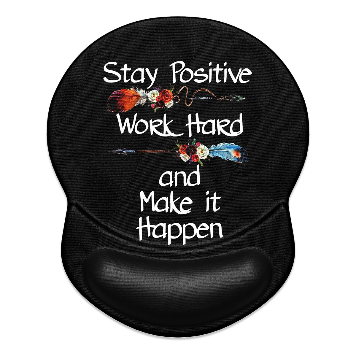 ITNRSIIET Ergonomic Mouse Pad with Gel Wrist Rest Support Non-Slip PU Base Stay Positive Work Hard and Make It Happen Inspirational Quote Cute Small Mouse Pad Pain Relief, 8.7 x 7.2 inches