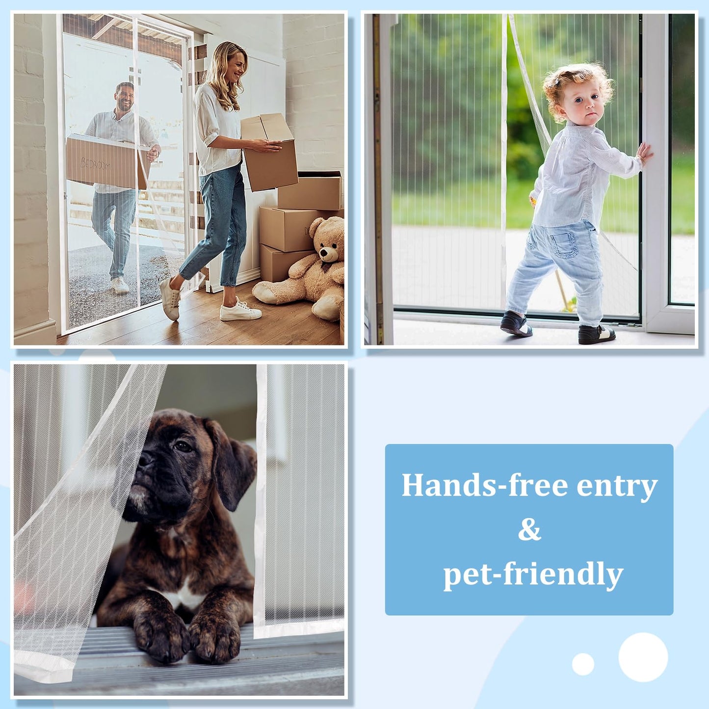 Amzjjle Magnetic Screen Door - Self Sealing, Heavy Duty, Hands Free Mesh Partition Keeps Bugs Out Let Breeze in- Pet and Kid Friendly - Keep Open Feature (White, Fit Door Size 34 x 80 Inch)
