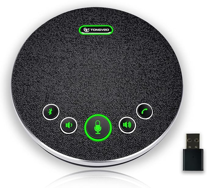 TONGVEO 2-in-1 Conference Speaker and Microphone, Daisy Chain Wireless Bluetooth Speakerphone with 360° omnidirectional mics USB/Dongle/Bluetooth Connection 18H Talk Time for 15-30 People Meeting