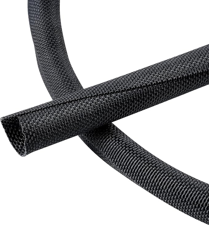 BuyUneed Black Split Braided Cable Management Sleeves 1inch -15Feet