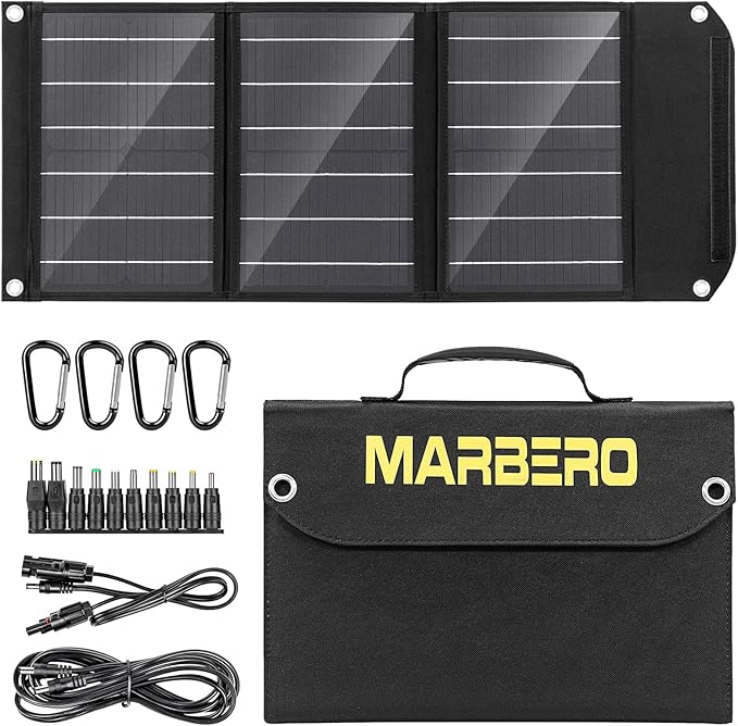 MARBERO 100W Portable Solar Panel 100 Watt Foldable Solar Panel for Power Station with USB & DC 18V Output(10 Connectors) 23% Conversion Efficiency IP68 Waterproof for Camping Outdoor Home Cloudy