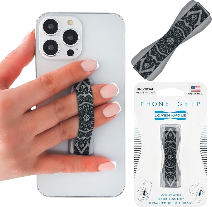 LOVEHANDLE Universal Phone Grip for Smartphones & Mini Tablets - Phone Holder for Hand - Wireless Charging Compatible - Made in The USA - Blue Hawaii