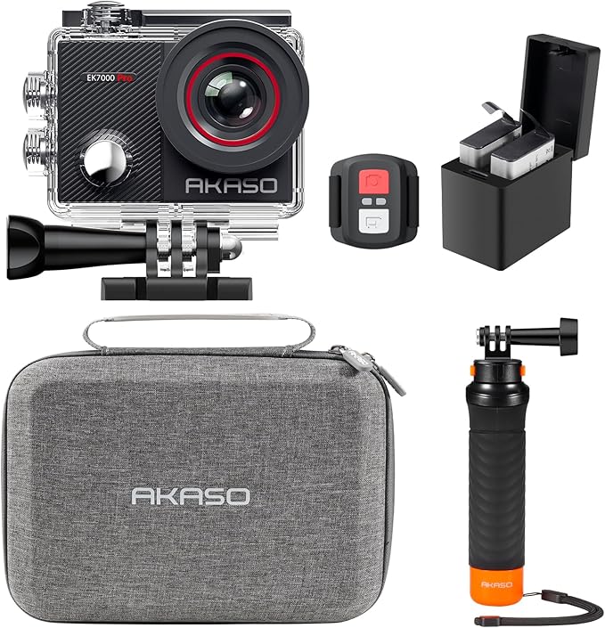 AKASO EK7000 Pro 4K30fps Action Camera with Touch Screen EIS 131ft Waterproof Underwater Camera Remote Control 5X Zoom with Helmet Accessories Kit (with 128GB MicroSD Card)