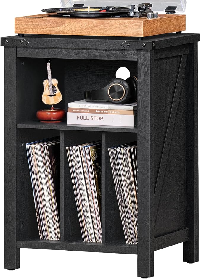 Joaxswe Record Player Stand with Vinyl Record Storage Holds up to 160 Albums,Large Wood Record Player Table,White Turntable Stand Cabinet Dispaly Shelf for Living Room,Bedroom,Office