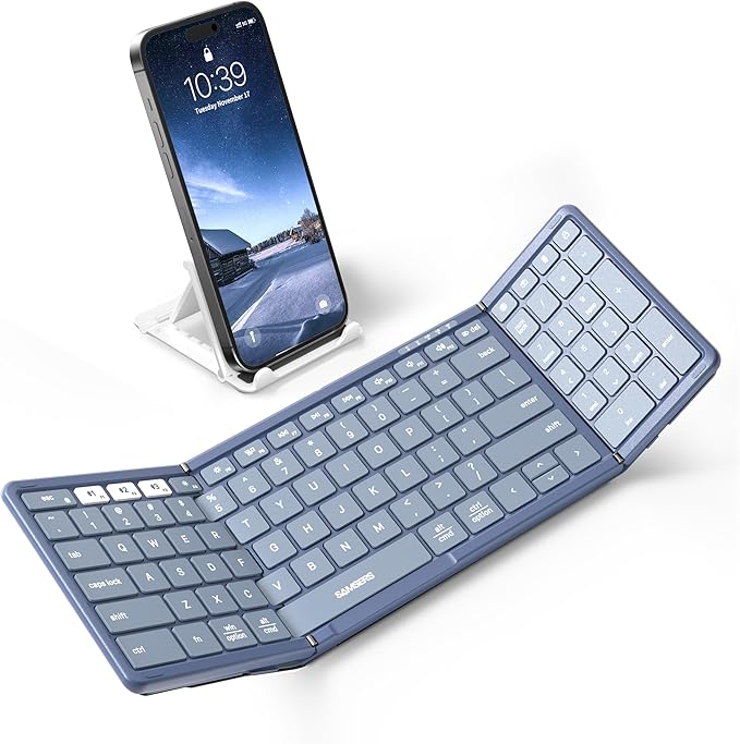 Samsers Full-Size Foldable Bluetooth Keyboard with Numeric Keypad - Blue
