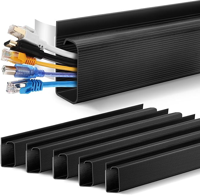 ZhiYo Cable Management Under Desk J Channel (4x15.7in), Self-Adhesive Cord Hider Cord Organizer for Desk, Wire Management Kit for Home Office - Black