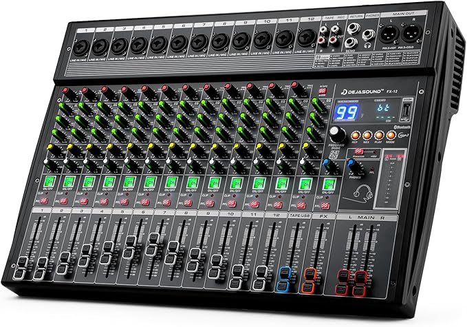 6-Channel Professional Audio Mixer, FX-6usb Mixing Console with XLR Inputs, Bluetooth, 99 DSP Effects, MP3, USB Interface for Podcast, Music, Recording, PC 13.39"x3.54"x12.60"inches