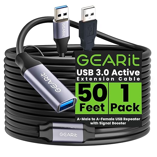 GEARit USB 3.0 Active Extension Cable (20 Feet) A-Male to A-Female USB Repeater with Signal Booster for Oculus Rift, Quest Link, Xbox 360 Kinect, PlayStation, Printer, Webcam - 20ft