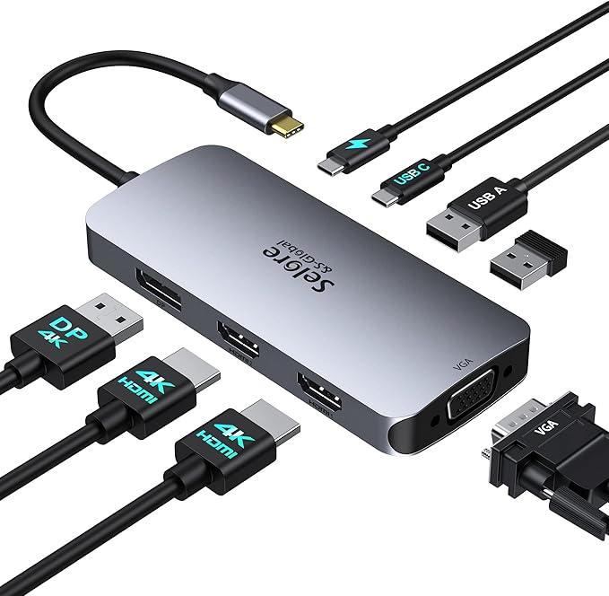 Selore Laptop Docking Station Dual HDMI Monitor 13-in-1 USB-C Dock