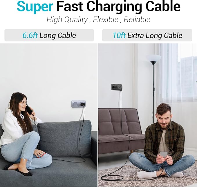 TT&C 30W USB C Fast Charger with 10FT & 6.6FT Cables for iPhone 17, 16, 15