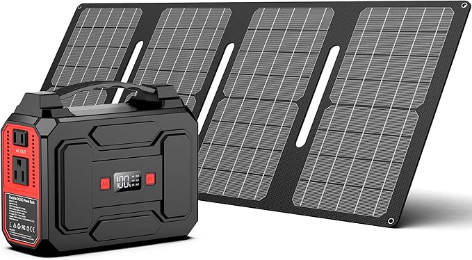 Portable Power Station, 146Wh 100W Solar Powered Power Bank with AC Outlet