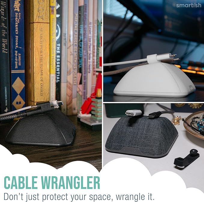 Smartish® Magnetic Cord Holder - Cable Wrangler Organizer with Magnet Clips for Charger Management on Desktop, Nightstand, or Side Table for All Cables, USB-C, Lightning Cables - Black Tie Affair