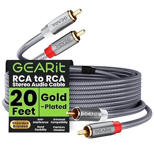 GEARit RCA Cables 1ft OFC, RCA Cables Car Audio with Dual Shielding & Gold-Plated Connectors, RCA Cable for Subwoofer Cable, Hi-Fi System, Amplifier, Active Speakers, Gaming Consoles