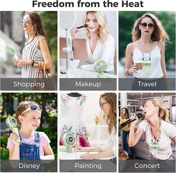 Portable Handheld Fan, 5000mAh Rechargeable Battery, Max 15H Cooling, 4 Speeds, LED Display, Foldable Design, 3-IN-1 Personal Pocket Fan with lanyard for Travel Outdoors Makeup Concert Commute