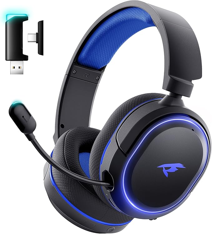 Wireless Gaming Headset, 7.1 Surround Sound, 2.4GHz USB Gaming Headphones with Bluetooth 5.4, 100H Battery, ENC Noise Canceling Mic, RGB Light, Wireless Headset for PC PS5 PS4 Mac Switch (Black-White)