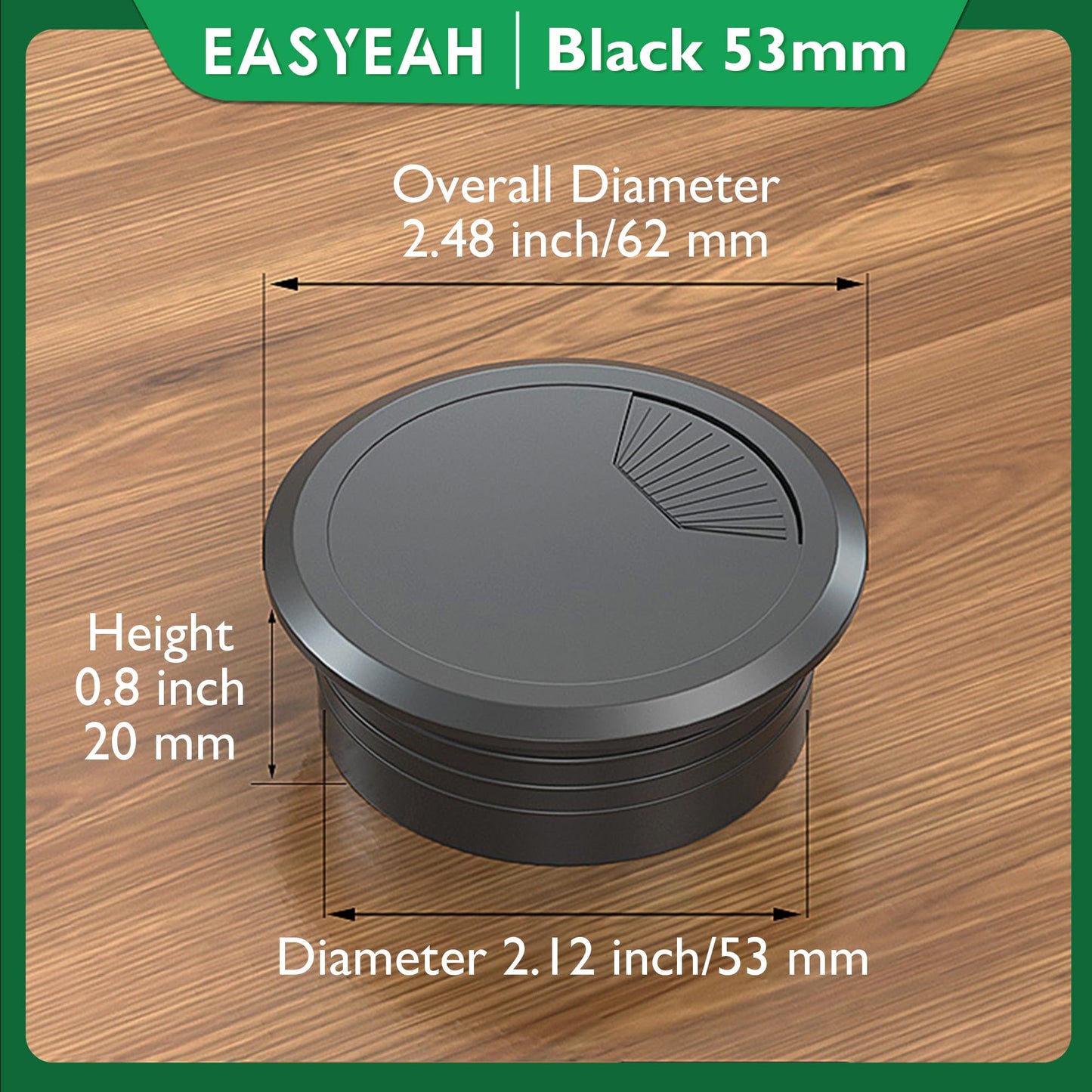 EASYEAH 2 Pcs Desk Grommet 2-1/16" / 53 mm, Desk Cord Hole Cover, Cable Grommet ABS Plastic, Desk Hole Grommet for Home & Office Pc, Detachable Adjustable Cable Cord Organizer-Black