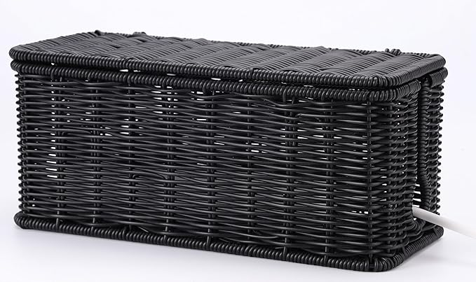 2Pack Large Cable Management Box, Handwoven Imitation Rattan Cord Organizer