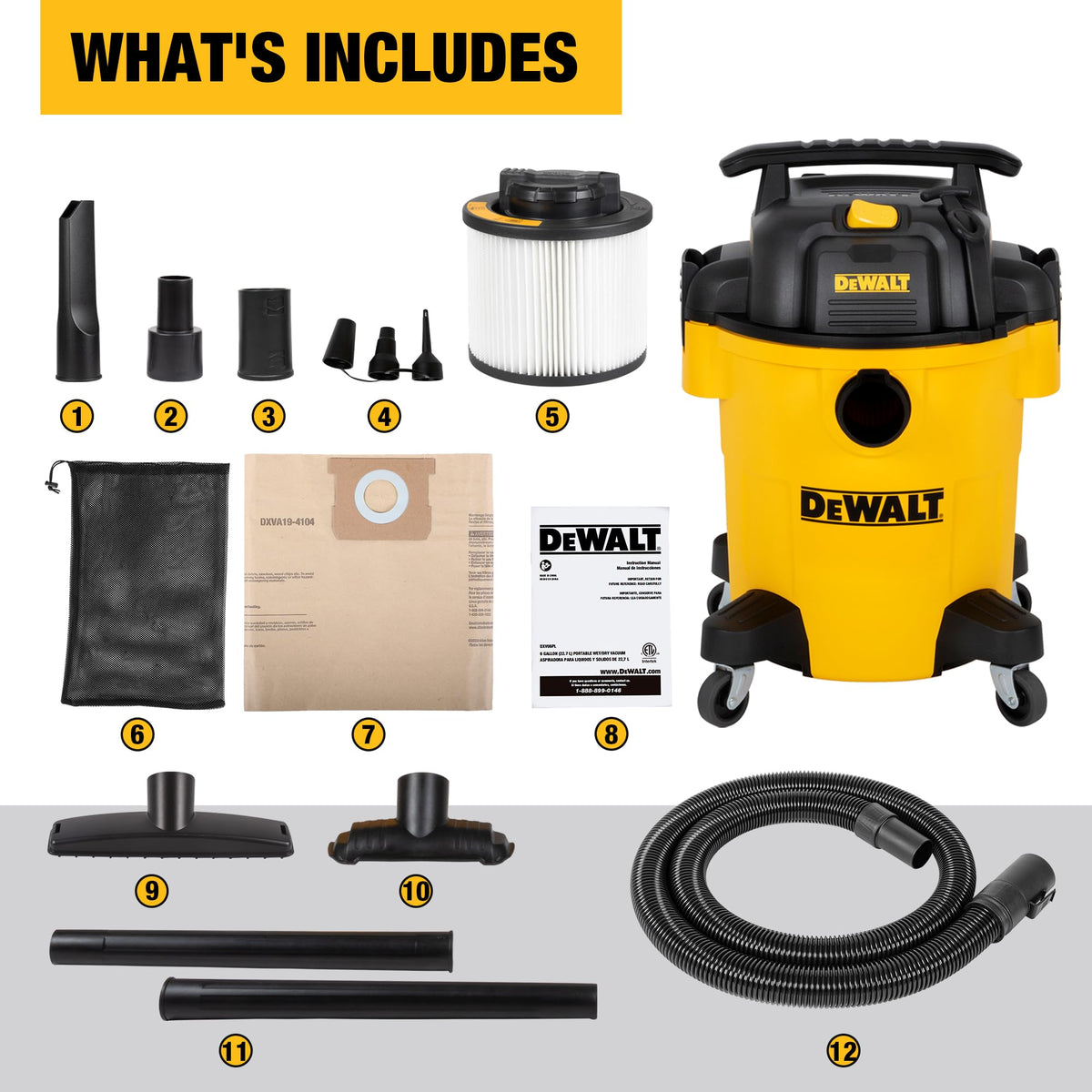 DEWALT 6 Gal. 4.0 HP Poly Wet/Dry Vacuum with Hose and Accessories DXV06PL