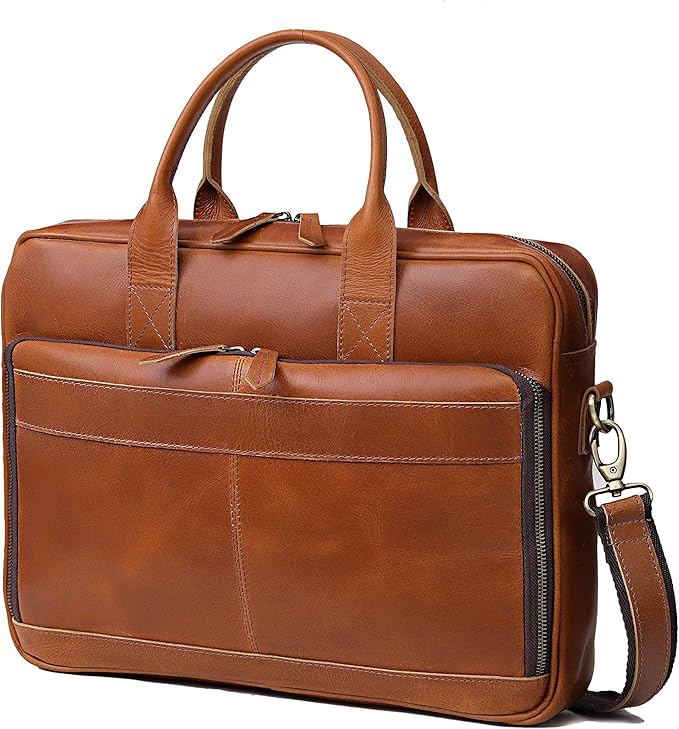 Vintage Handmade Leather Travel Messenger Office Crossbody Bag Laptop Briefcase Computer College Satchel Bag (18" Brown)