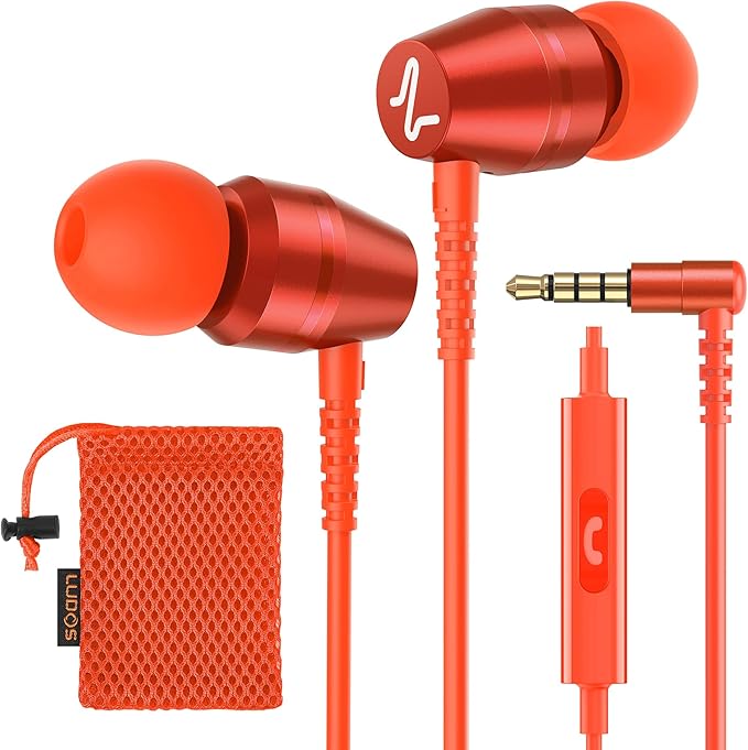 LUDOS OMNITONE Wired Earbuds in-Ear Headphones, 5 Year Warranty, Earphones with Microphone, Videoconference for iPhone, Samsung, Laptop, Kids