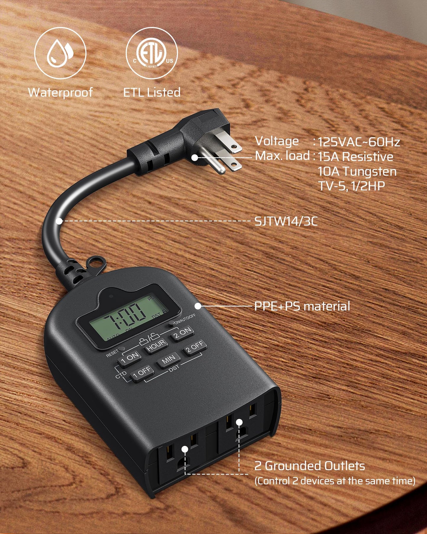 DEWENWILS Outdoor Digital Timer for Lights,ETL Listed