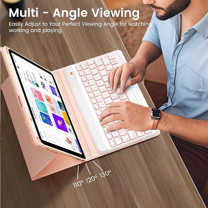 Keyboard Case for iPad Air 11-inch M2/Air 5th 4th Generation, 7-Color Backlit Detachable Keyboard Case with Pencil Holder for iPad Air 11" 2024 /Air 5 2022/Air 4 2020/Pro 11 1st, Rose Gold