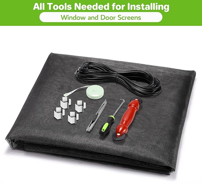 FLYZZZ Windows Screen Door Repair Kit Fiberglass Mesh 48''x118''(0.161"Spline) Black Window Screen Repair Kit Replacement Mesh Tool for Patio Screen Sliding Door Screen
