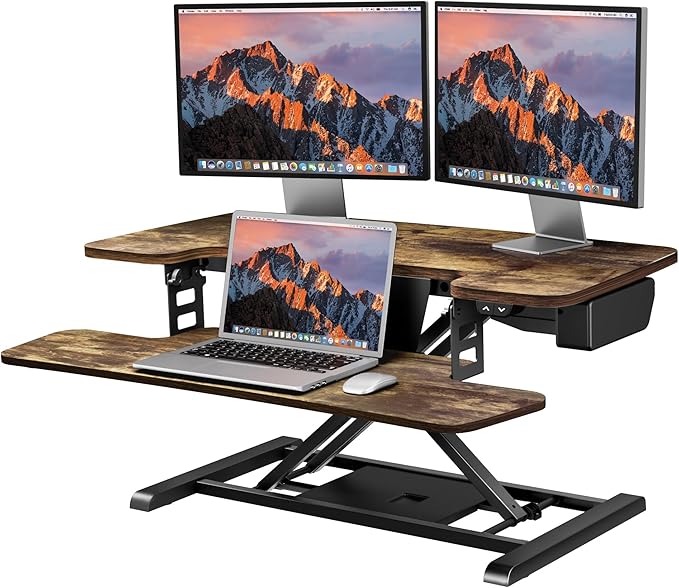 SANODESK 32" Electric Standing Desk Converter,Height Adjustable Riser for Office Home, Monitor and Laptop Workstation with Large Keyboard Tray