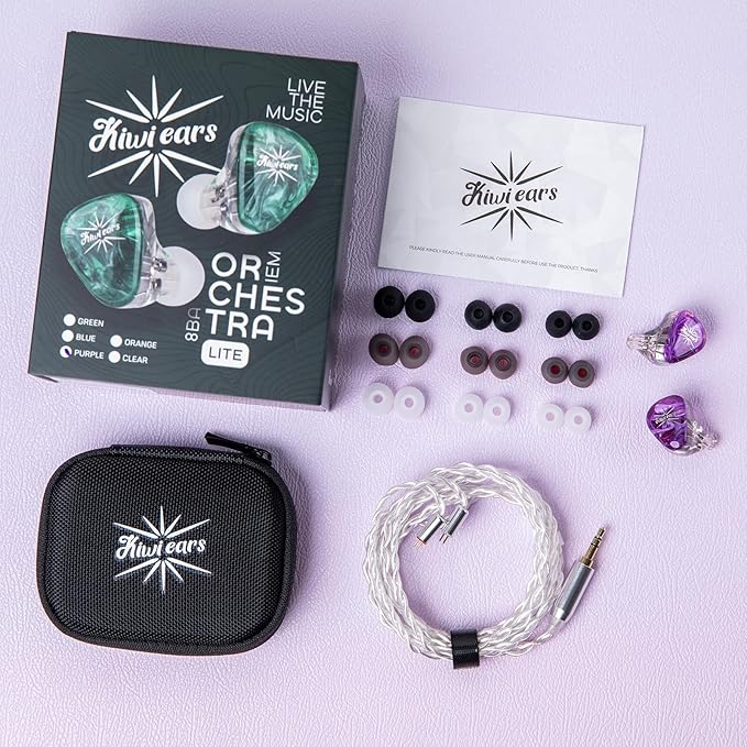 Linsoul Kiwi Ears Orchestra Lite Performance Custom 8BA in-Ear Monitor IEM with Detachable 4-core 7N Oxygen-Free Copper OFC Cable, Handcrafts Faceplate for Audiophile Studio Musician (Purple)