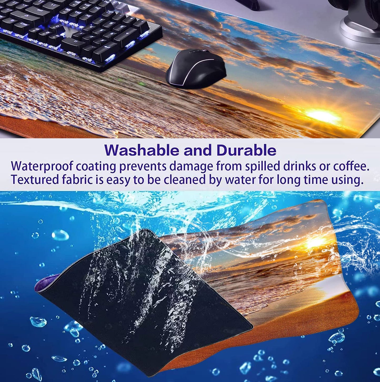 Sunset Beach Large Gaming Mouse Mat with Stitching Edges, Office Desk Mat