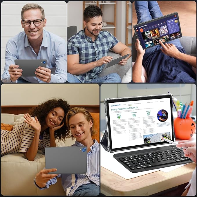 Android 15 Tablet with Keyboard, 26GB+256GB(2TB Expand), 10.1 Inch Tablet 8000 mAh Battery, BT 5.0, 5G WiFi, Widevine L1, Dual Camera, 2 in 1 Tab with Mouse, Case, Stylus(Green)