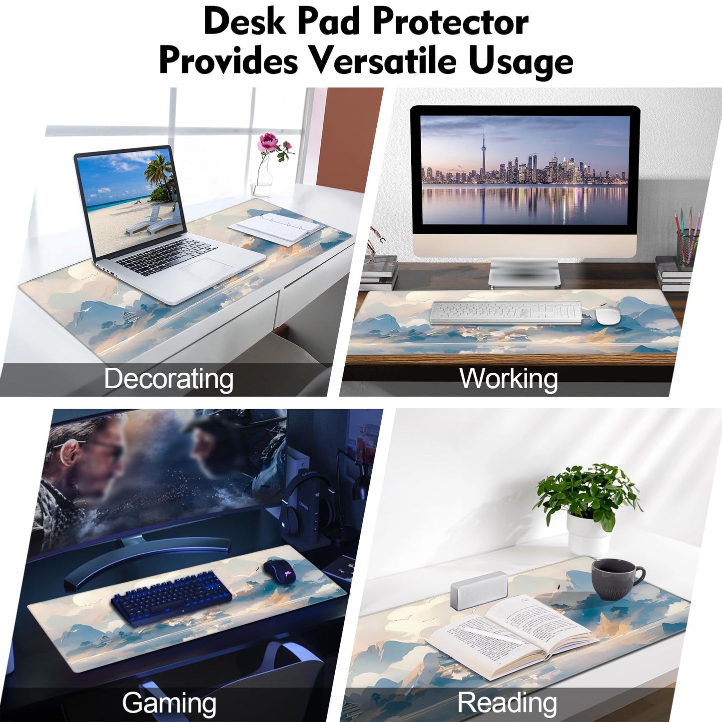 Galdas Gaming Mouse Pad XXL XL Large Long Extended Big Mousepad Non-Slip Rubber Keyboard Mouse Pad with Stitched Edges for Laptop Home Office (31.5x11.8x0.08 Inch) -Cloud Scenery