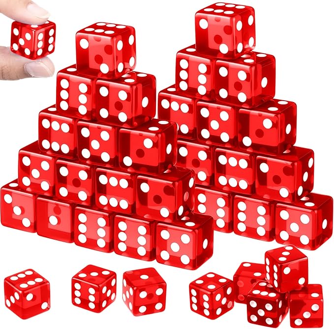 Seenelling 36 Pcs 19 mm Casino Style Craps Dice Sets Acrylic D6 Dice, Square W/Rounded Edge for Casino, Craps, Table Games and Board Games(Transparent Blue)