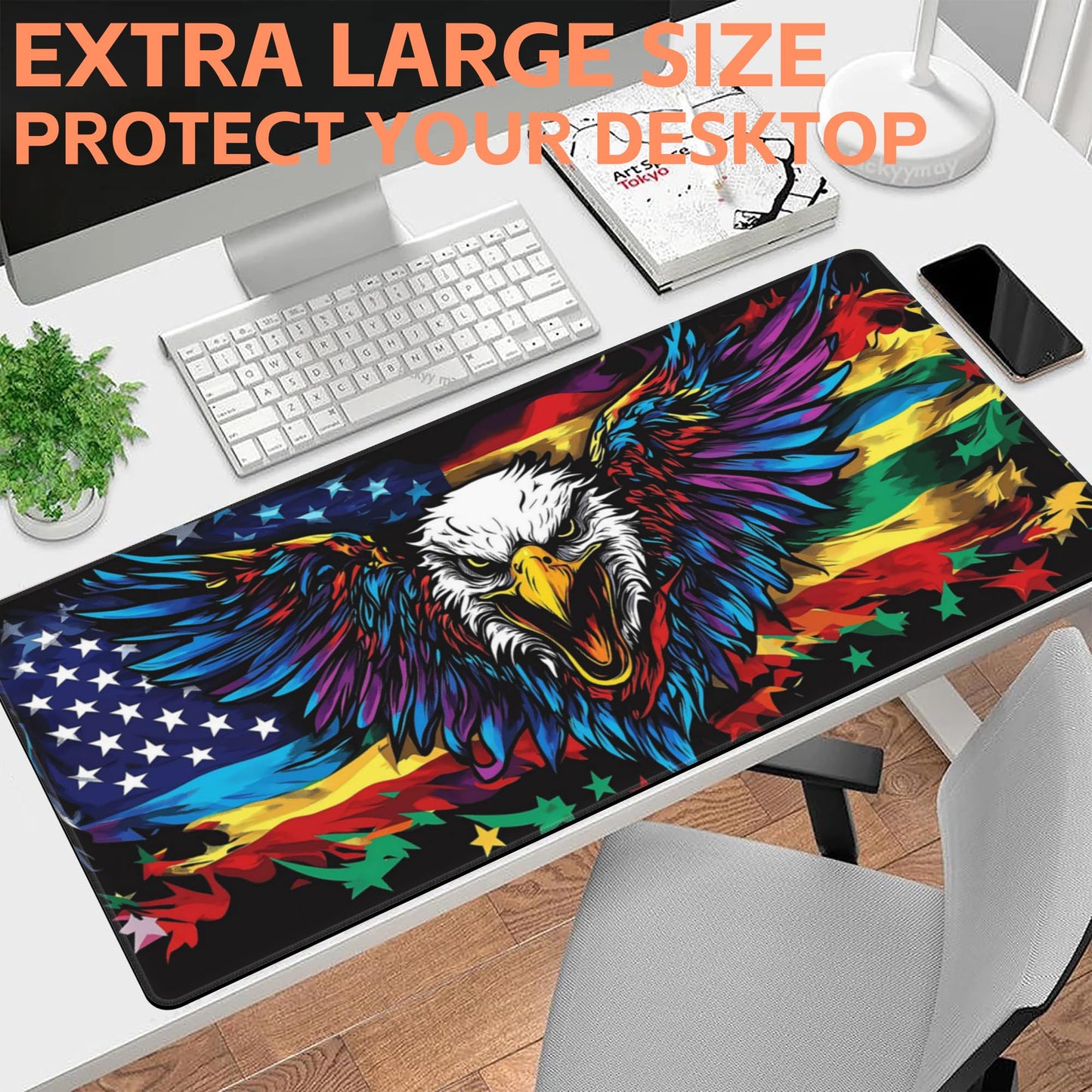 NIYLYNSYN Mouse Pad Large Flag with an Eagle Non-Slip Gaming Desk Mat with Stitched Edge Laptop Keyboard Desk Pad for Work Home Gaming (35.4 x 15.7 Inches)